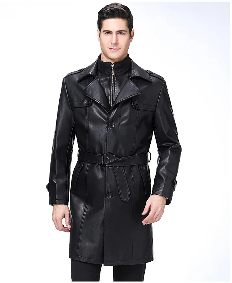 Новая удлиненная мужская куртка Giacca Pelle Uomo из толстой кожи высокого качества черного цвета