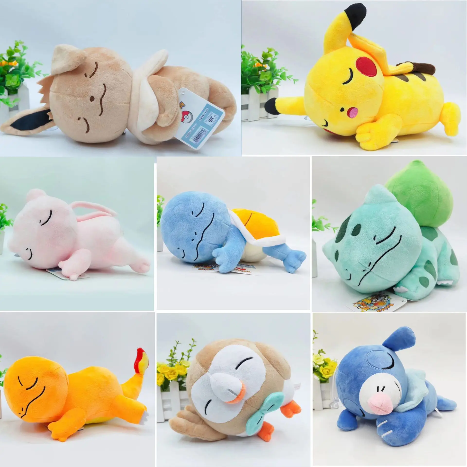 9 наборов 20 см Плюшевые ложатся Eevee Mewtwo Bulbasaur Seel Charmander Squirtle милые мягкие положительная энергия Рождественский подарок для детей