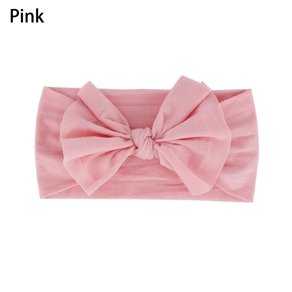 Pink Милая нейлоновая повязка на голову с бантом для малышей Эластичный Тюрбан повязка для волос бант для девочек волосы группы детей осенние аксессуары для волос - Цвет: Pink