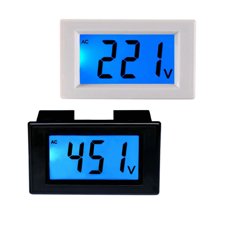 

Black and White AC 80-500V LED Digital Voltmeter Voltage Meter Volt Instrument Tool 2 Wires Blue Display 380V 220V no back cover