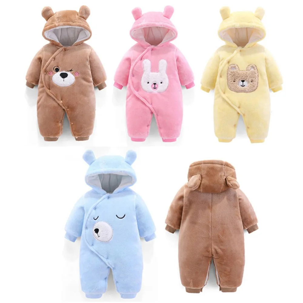 Kidlove/теплый зимний осенний толстый комбинезон с капюшоном для мальчиков и девочек с милым рисунком медведя