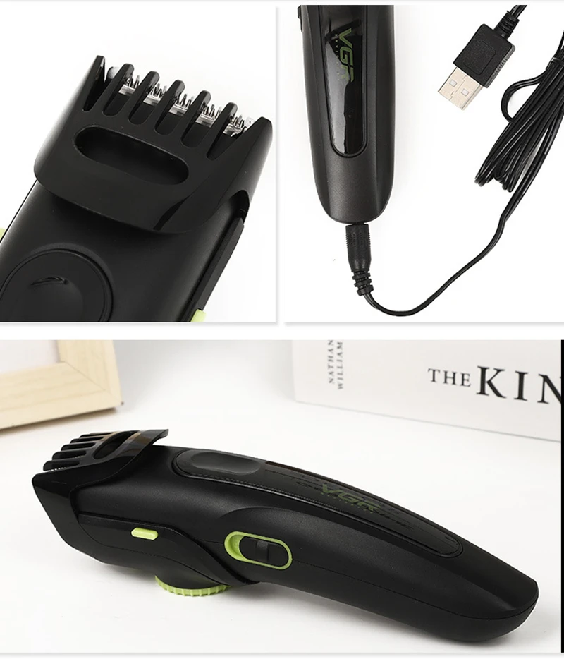 VGR Мужская машинка для стрижки волос USB перезаряжаемая профессиональная машинка для стрижки волос Регулируемая Мини машинка для бритья волос для мужчин электрическая бритва