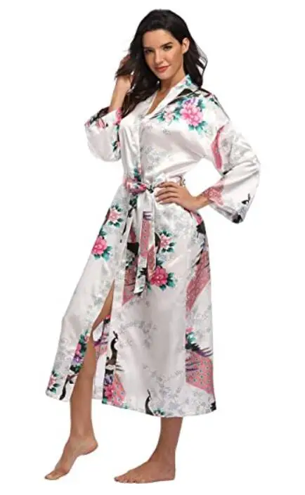 Summer Satin Kimono Bathrobe Women Bride Bridesmaid Wedding Robe Dress Gown Sexy Flower Long Sleepwear M-3XL women sleepwear bride robes women dress