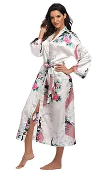 Vendita calda nero estate raso Kimono accappatoio donne sposa damigella d'onore abito da sposa abito Sexy fiore lungo indumenti da notte M-3XL 1