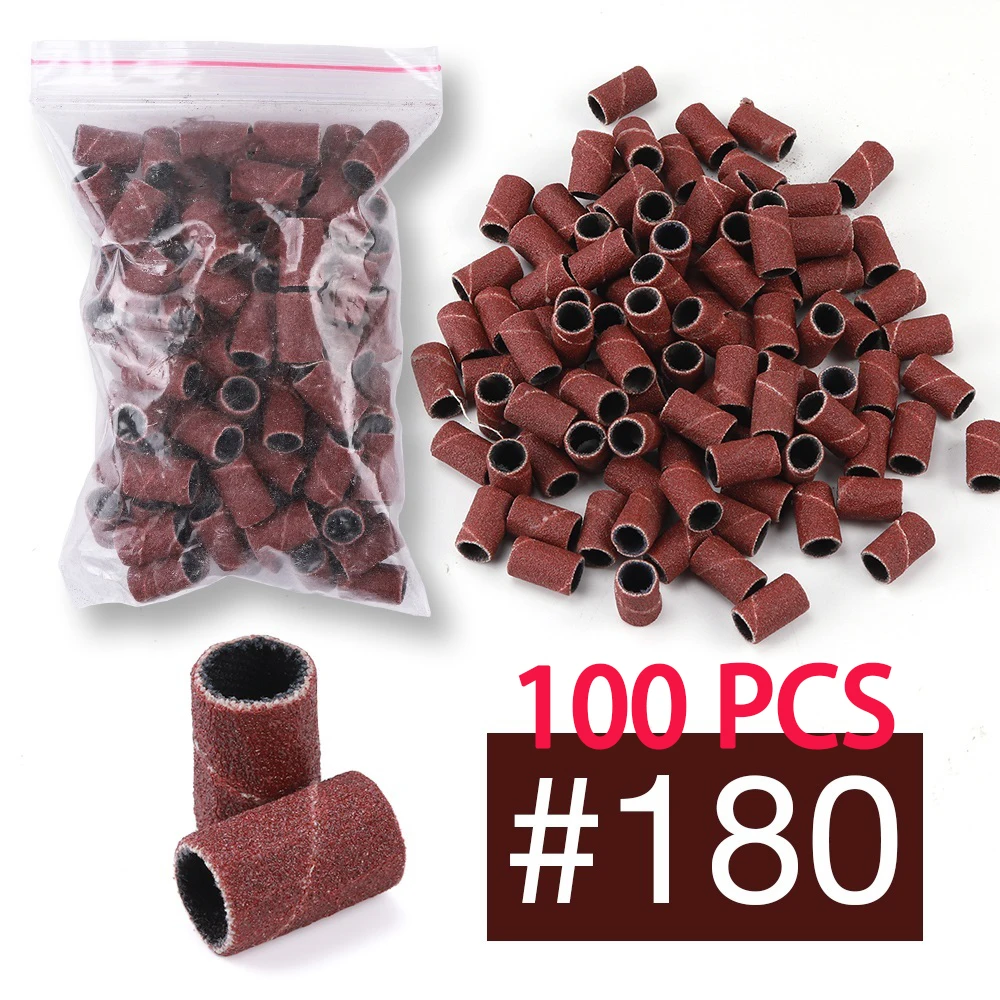 100pcs 80#/120#/180# Nail Art Sanding Bands File 6MM For UV Gel Acrylic Polish Remover For Electric Nail Machine Nail Drill Bit