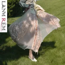 Модная весенняя юбка, расшитая блестками, с сеткой, модная, новая, эластичная, с высокой талией, подходит ко всему, Женская юбка YG111