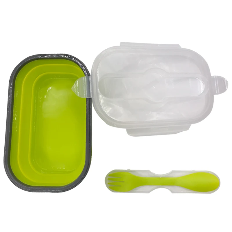 Green 800 мл силиконовые Bento Ланч-бокс прямоугольник складной пищевой Ланч-бокс портативный контейнер для еды Bento школьный контейнер для еды для детей - Цвет: Green