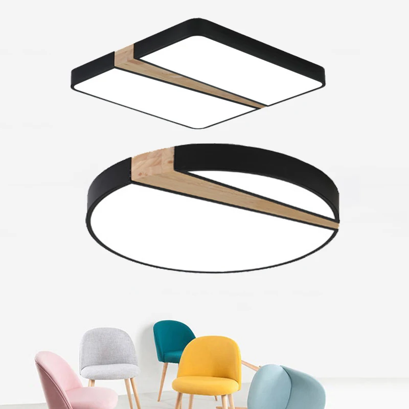 

Modern LED Ceiling Light Round square Lamp Wooden Lighting Fixture Surface Mount Living Room bedroom Balcony Remote Control