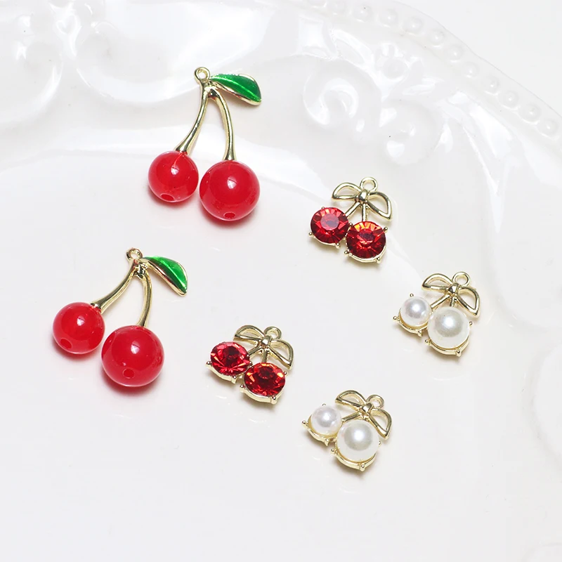 10pcs Big size Cherry Metal Fruit Charms Silver Color Earring