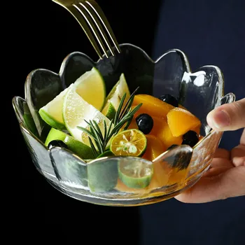 

Golden Edge Glass Bowl Simplicity Fruit Vegetable Salad Bowls Kitchen Snack Storage Transparent Desktop Decoration Container