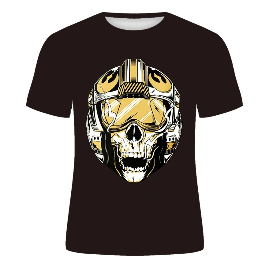 

2020 New summer men and women cool short-sleeved T-shirt round collar trend funny skull rock series black top