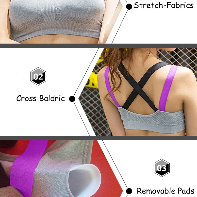 Fitness Women Sport Bra Sport Shirt Running Gym Yoga Top Sports Bra Shockproof Cross Strap Back Push Up Workout Bra