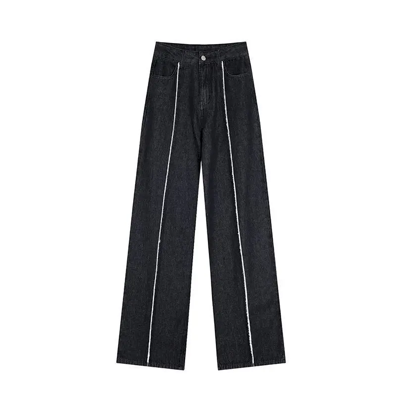 Women Wide-leg Pants Thin High-waist Vertical Line Female Trousers Straight-leg Sports Harajuku Casual Jeans Skateboard Loose