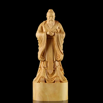 

Boxwood 15cm 20cm Confucius Sculpture Wood Chinese Historical Saint Kongzi Statue Home Decor