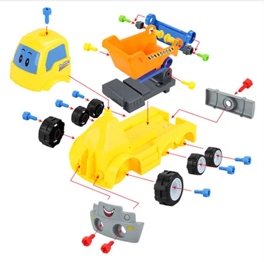 Tanie Dzieci wiertarka elektryczna demontaż inżynier ciężarówka puzzle edukacyjne zabawki dla dzieci montaż samochodów zestaw klocków