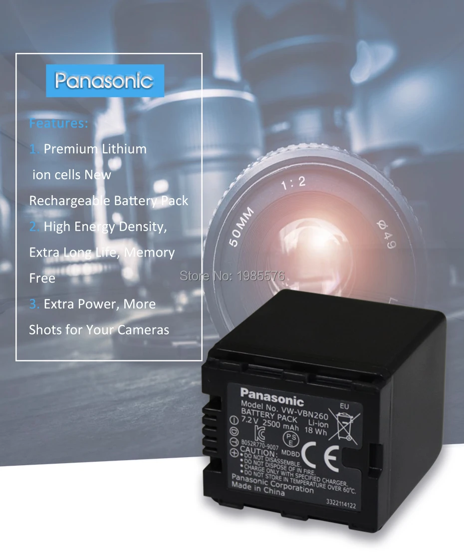 2 шт. Panasonic VW-VBN260 7,2 в 2500 мАч Аккумулятор для камеры TM900 SD800 HS900 SD900 камера с VW-BC20 зарядным устройством