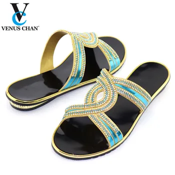 

Sky blue African Pretty Ladies Shoes Without Matching Bag Set 2020 Italian Style Rhinestone low Heels Wedding Party