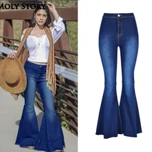 Винтажные джинсы с колокольчиком, супер вспышка, темно-синие джинсы с высокой талией, женские джинсы размера плюс 5XL, хиппи, широкие джинсы, женские штаны