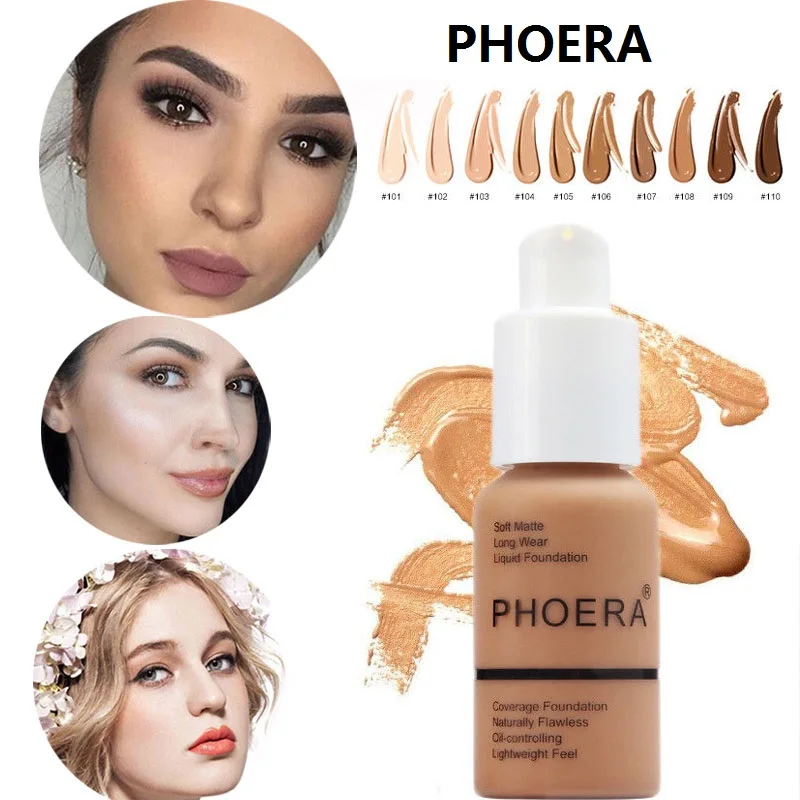 

PHOERA Foundation Makeup 30ml Soft Matte Long Wear Oil Control Concealer Liquid Foundation Cream Fashion Womens maquillage