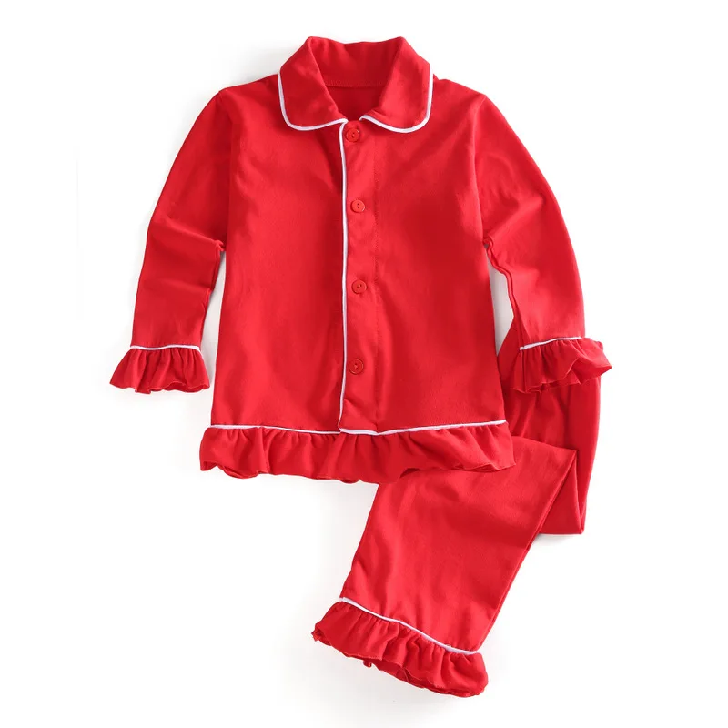 Одежда для сна для девочек; Семейные комплекты с пуговицами; детские рождественские пижамы с оборками