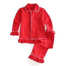 Одежда для сна для девочек; Семейные комплекты с пуговицами; детские рождественские пижамы с оборками