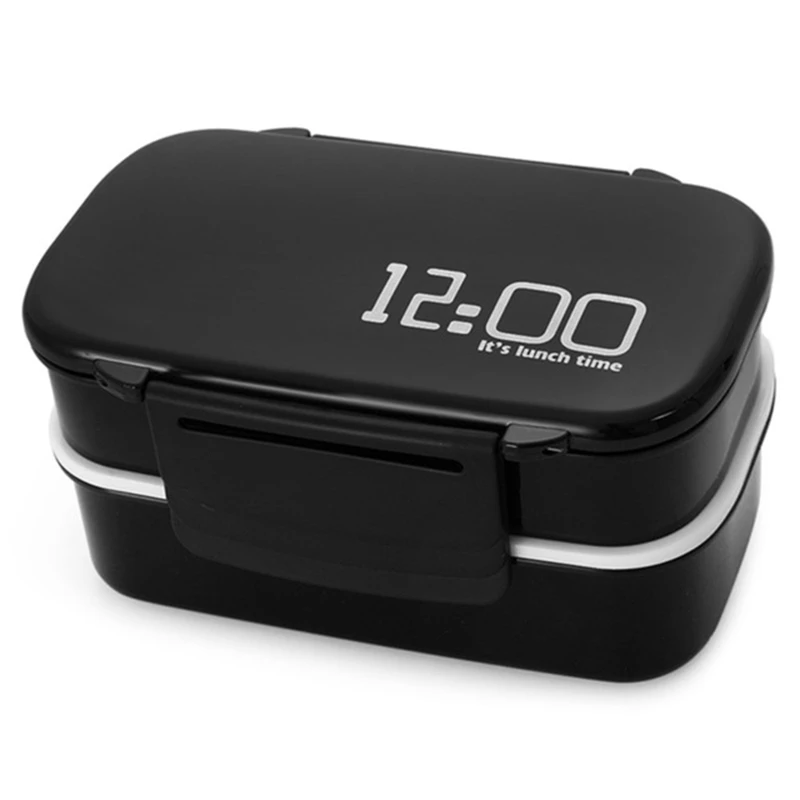 

New Large Capacity 1400Ml Double Layer Plastic Lunch Box Microwave Oven Bento Box Food Container Lunchbox BPA Free Black