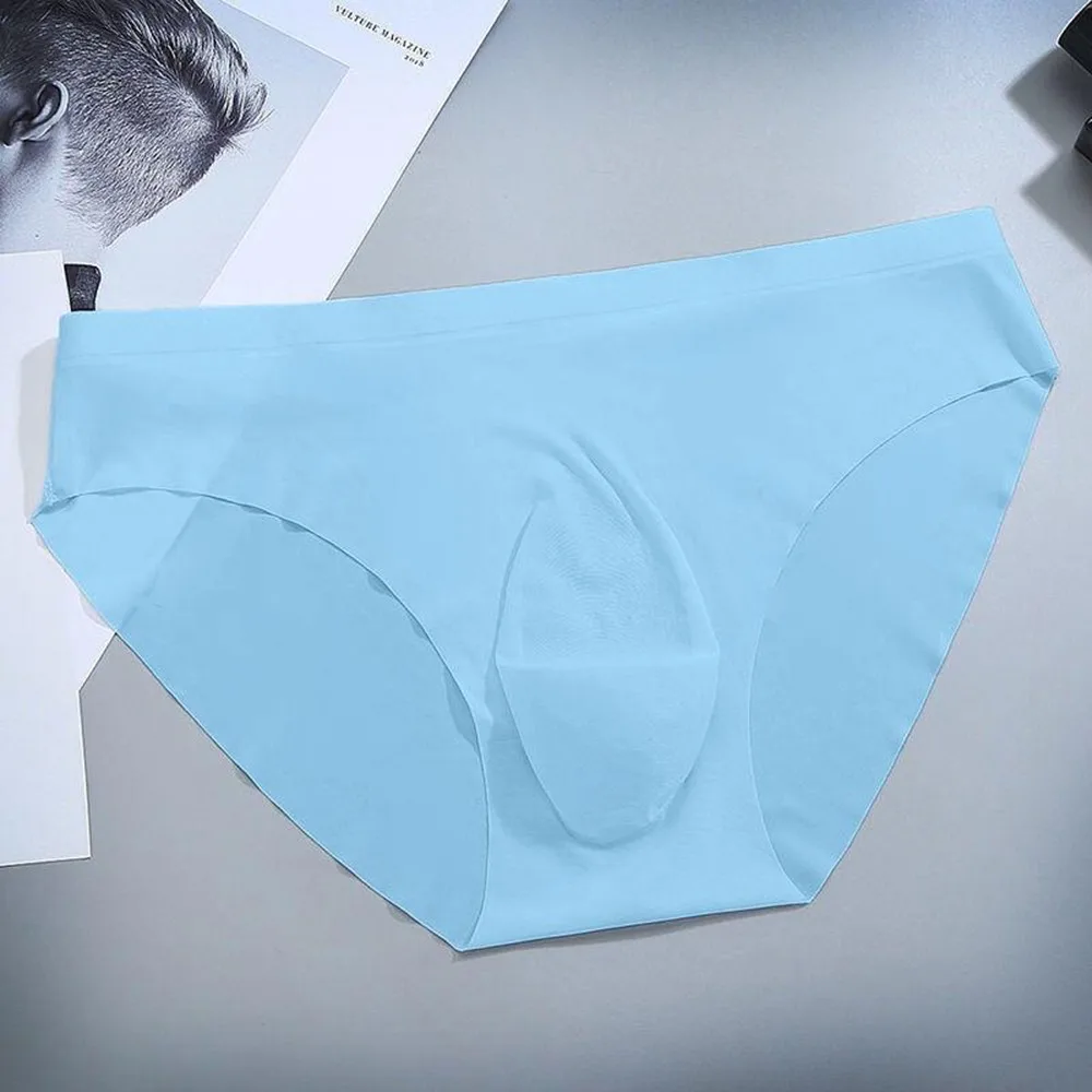 Male Smooth Ice-silk Briefs Underwear Great Cutting Underpants For