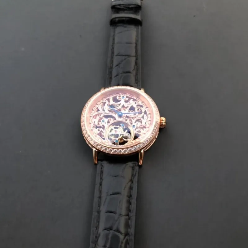 Топ Роскошный Полный Кристалл Алмаз ST8000 Tourbillon часы для женщин Скелет сапфировый циферблат Крокодиловая Кожа Мужские механические часы