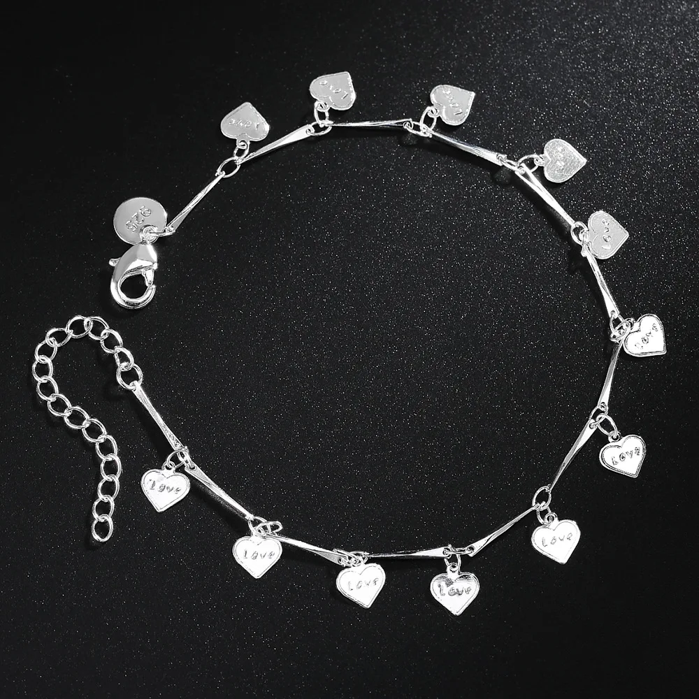 Браслеты из стерлингового серебра 925 пробы для женщин, серебряные браслеты на цепочке с надписью «Lucky Love», подарок на свадьбу, ювелирные изделия S-B164