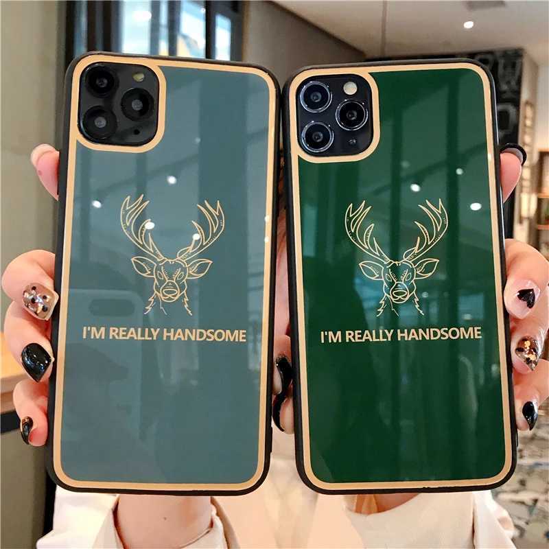 

Electroplated Milu deer love heart Phone Case For iPhone 11 Pro Max XR XS X 7 8 6 6S Plus Shockproof Protective Back Cover capa