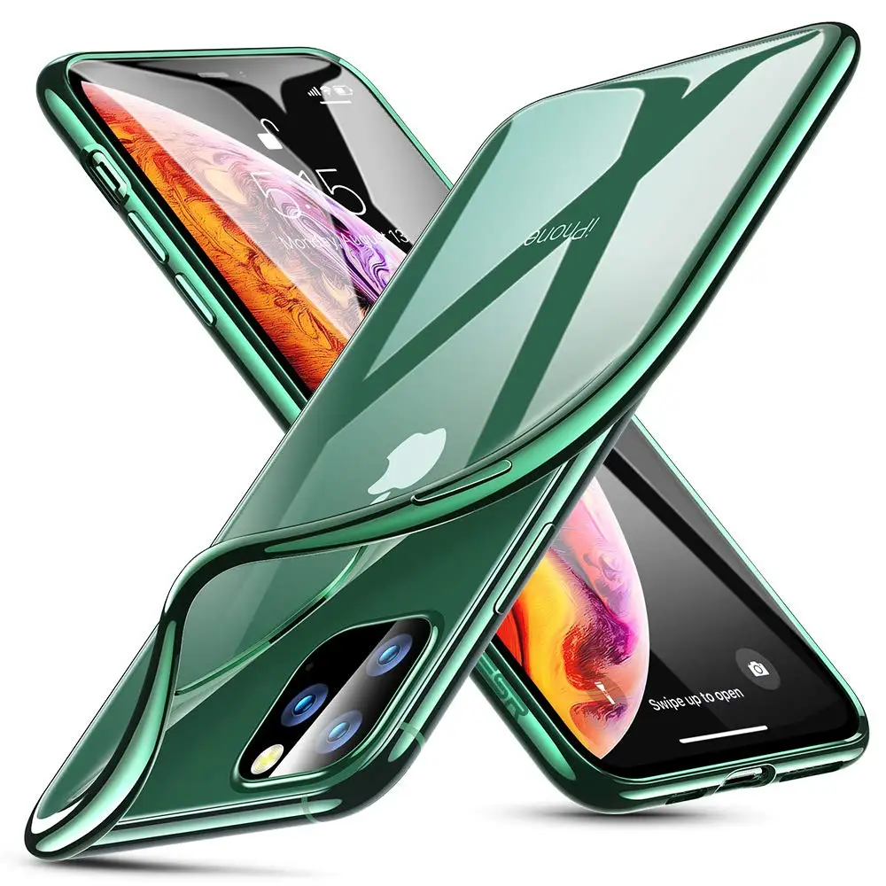 Для iPhone 11 Pro Max 11 Pro Чехол, ультра тонкий прозрачный мягкий Премиум гибкий хромированный бампер прозрачный ТПУ задняя крышка - Цвет: Зеленый