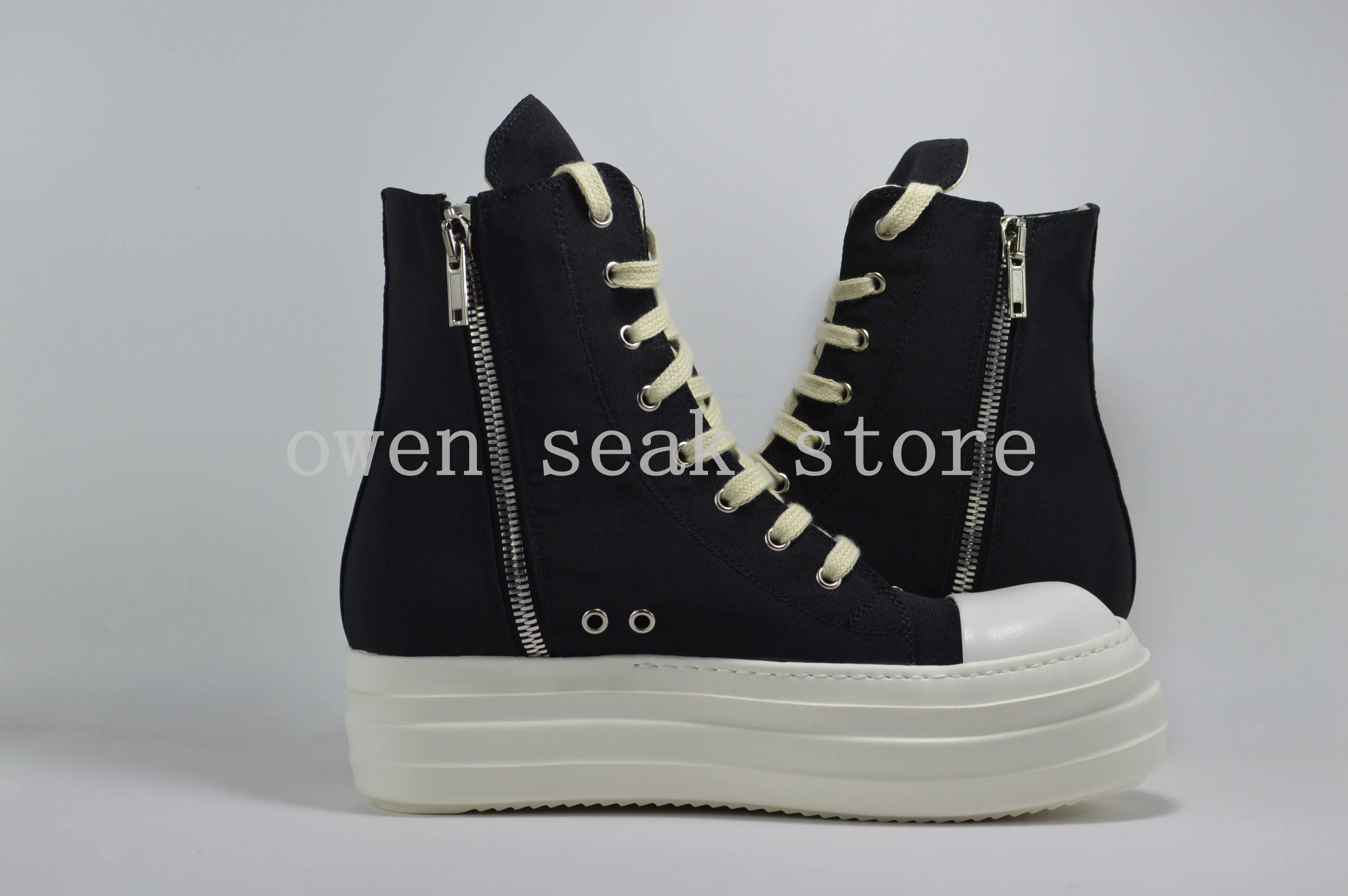  owen seak High-TOP Sneakers for Women Men Casual Canvas Lace  Up Zip Platform Walking Shoes Streetwear Black Boots | Fashion Sneakers