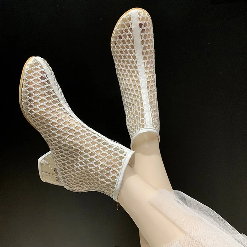 

Women's shoes ankle boots 2019 new summer mesh openwork thick with high heels Martin boots