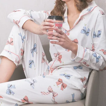 

New Pyjamas Women Spring Autumn Winter Soft Cotton Sleepwear Long-sleeved Sweet Cute Pijamas Home Service Ladies Pajamas Set