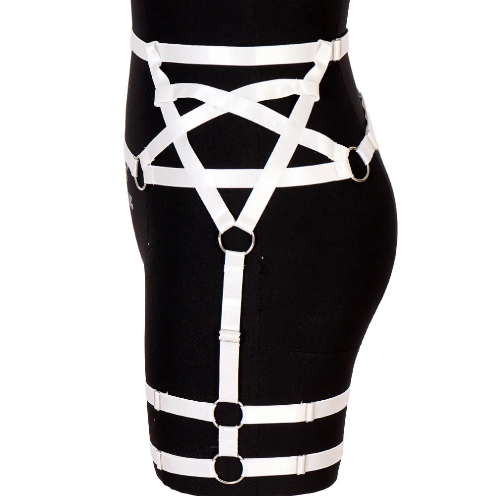 Body Harness Garter Belt White Strappy Pentagram Waist Garter Belt Women Plus Size Elastic Hollow Out Punk Goth Halloween Balls