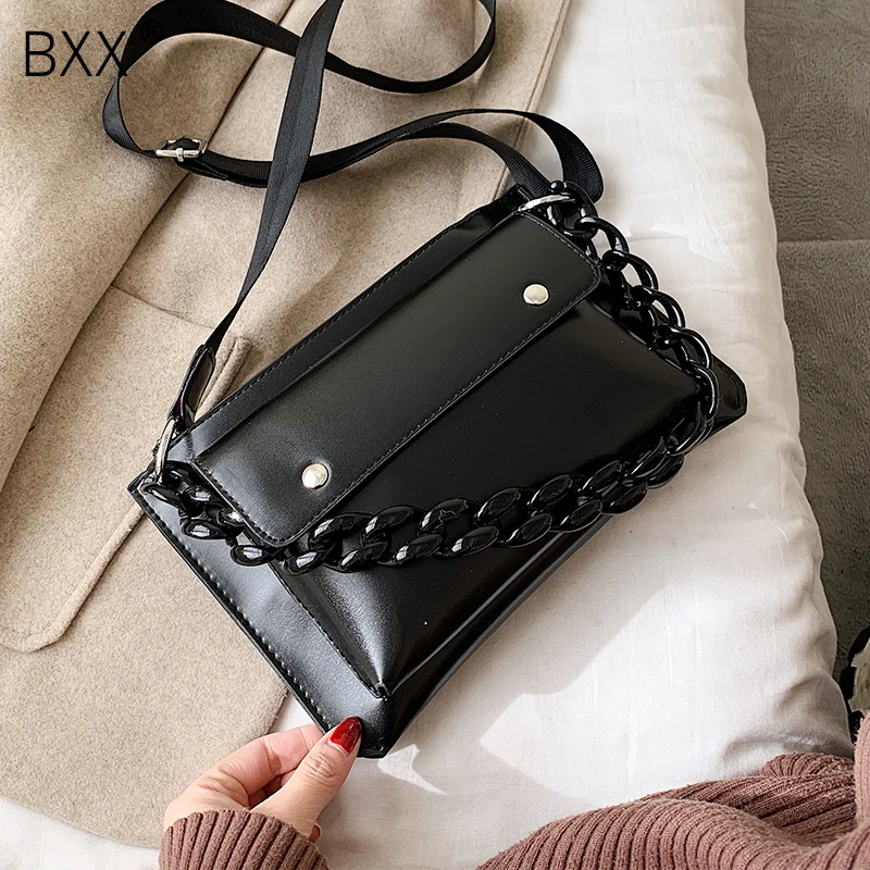 

[BXX] PU Leather Crossbody Bags For Women 2020 Spring Fashion Chain Design Shoulder Messenger Bag Female Travel Handbags HK048
