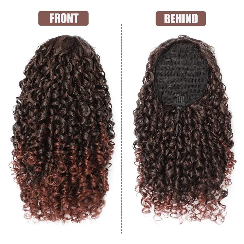Rabo de Cavalo Extensões de Cabelo Clip em Rabo de Cavalo Hairpiece para Mulher Puff Cordão Afro Kinky Encaracolado Ombre Clip em Sintético Africano Americano 12 High Quality Apliques e perucas