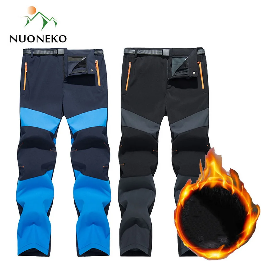 Warm Fleece Hiking Pants Mens Winter Thermal Trousers Outdoor Mountain Climbing Skiing Camping Trekking Waterproof Hombre PM37