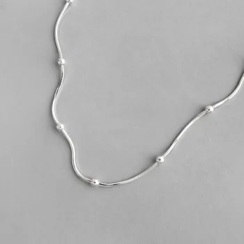 

Real 925 Sterling Silver Necklace 2020 Contracted Round Beads Necklaces For Women Snake Chain Necklace Gifts collier femme 2019