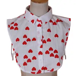 2019 женский сладкий красное сердце печатные лацканы поддельный съемный воротник Половина Рубашка укороченный топ