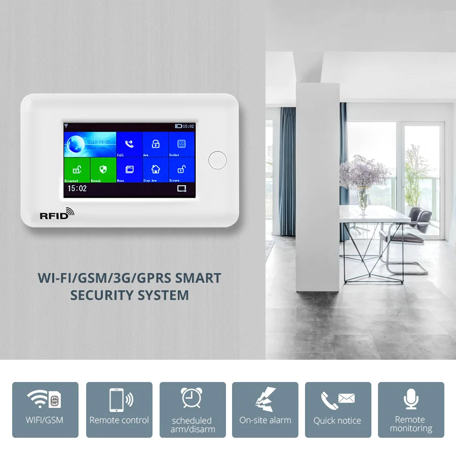 Fuers New Arrivals PG106 3G GSM WiFi Alarm System 10 Language Switchable 4.3 inch Color Touch Screen With App RFID Card Control