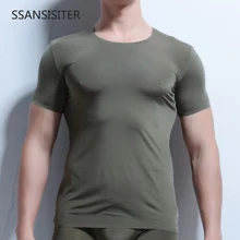 Мужская шелковая Майка без застежек Camiseta Interior Hombre, мужская с короткими рукавами, топы, футболки, ультра-тонкие пижамы, нижнее белье