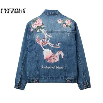 

New Denim Jacket Women Phoenix Flower Embroidery Jeans Jackets Spring Autumn Student Lady Outwear Streetwear Basic Denim Coats