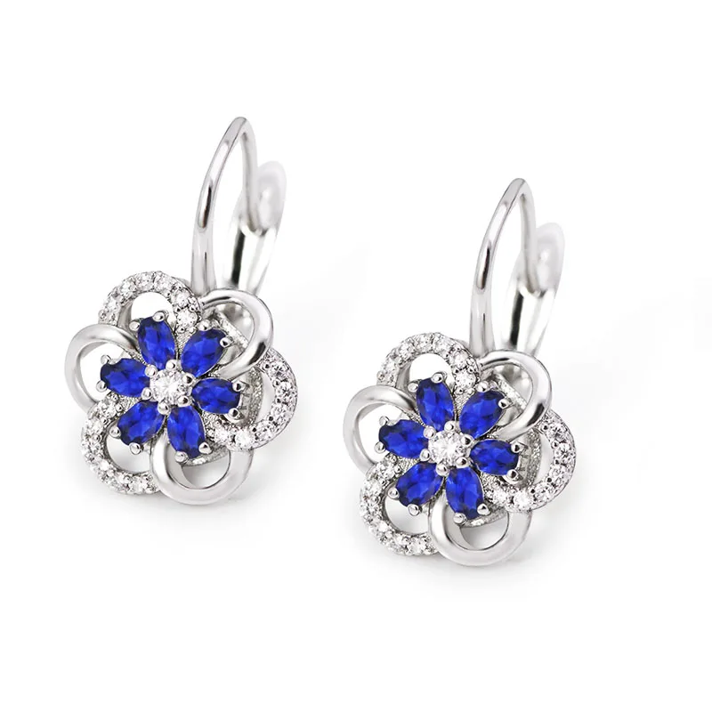 

MxGxFam White Flowers Charms Hoop Earrings For Women Fashion Jewelry Rhodium Gold color AAA+ Cubic Zircon Good Quality