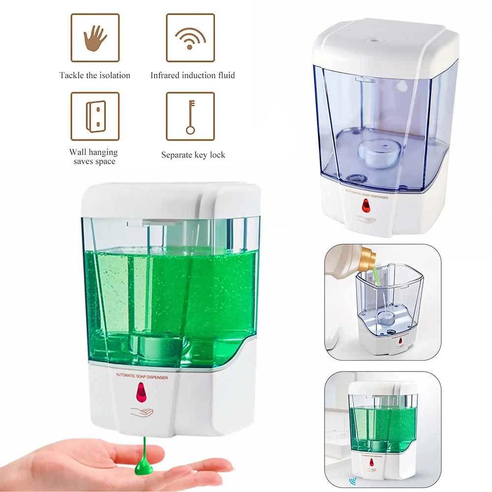 

600ml Capacity Automatic Soap Dispenser Touchless Sensor Hand Sanitizer Detergent Dispenser Wall Mounted For Bathroom Kitchen