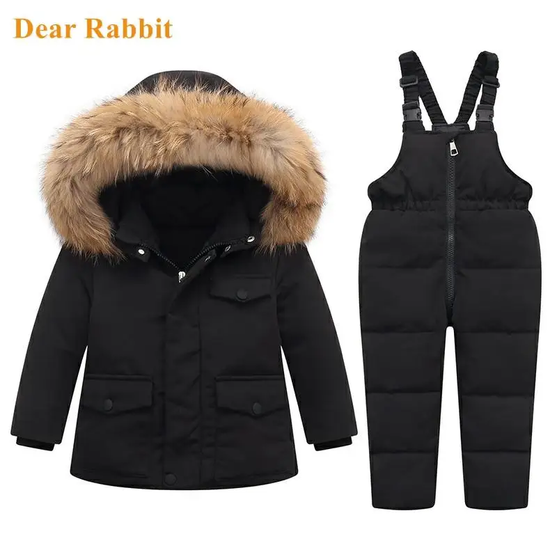 Parka Real Fur Hooded Boy Baby Overalls Winter Down Jacket Warm Kids Coat Child Snowsuit Snow toddler girl Clothes Clothing Set |