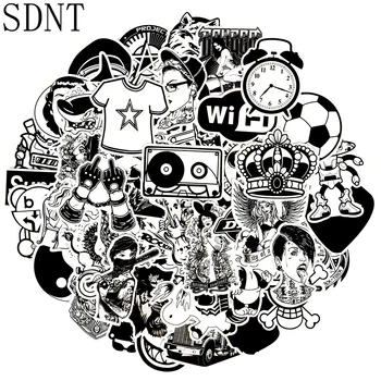 

50 PCS Black and White Cool Stickers Mixed Random Punk Graffiti Anime JDM Waterproof Sticker for DIY Guitar Bike Laptop Stickers