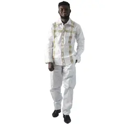 MD белая африканская рубашка мужская одежда костюм с длинным рукавом Топы Брюки Набор Базен Riche традиционный формальный наряд Вышивка Узор