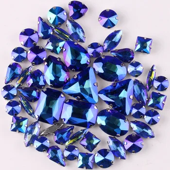 

Silver claw setting 50pcs/bag 11 shapes mix Sapphire AB glass crystal sewing rhinestone wedding dress shoes bags diy trim