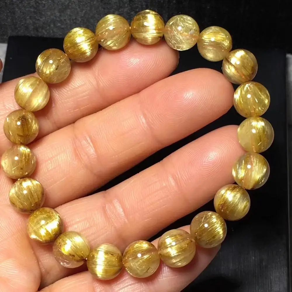 

Natural Gold Rutilated Bracelet For Woman Man Brazil 9mm Crystal Titanium Stretch Round Beads Stone Jewelry AAAAAA Certificate